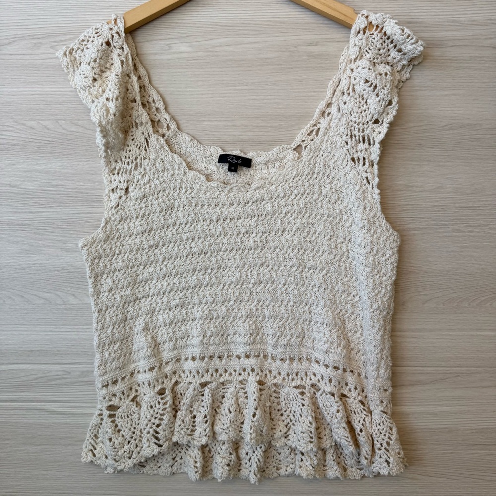 Rails Cream Crochet Ruffle Tank Top